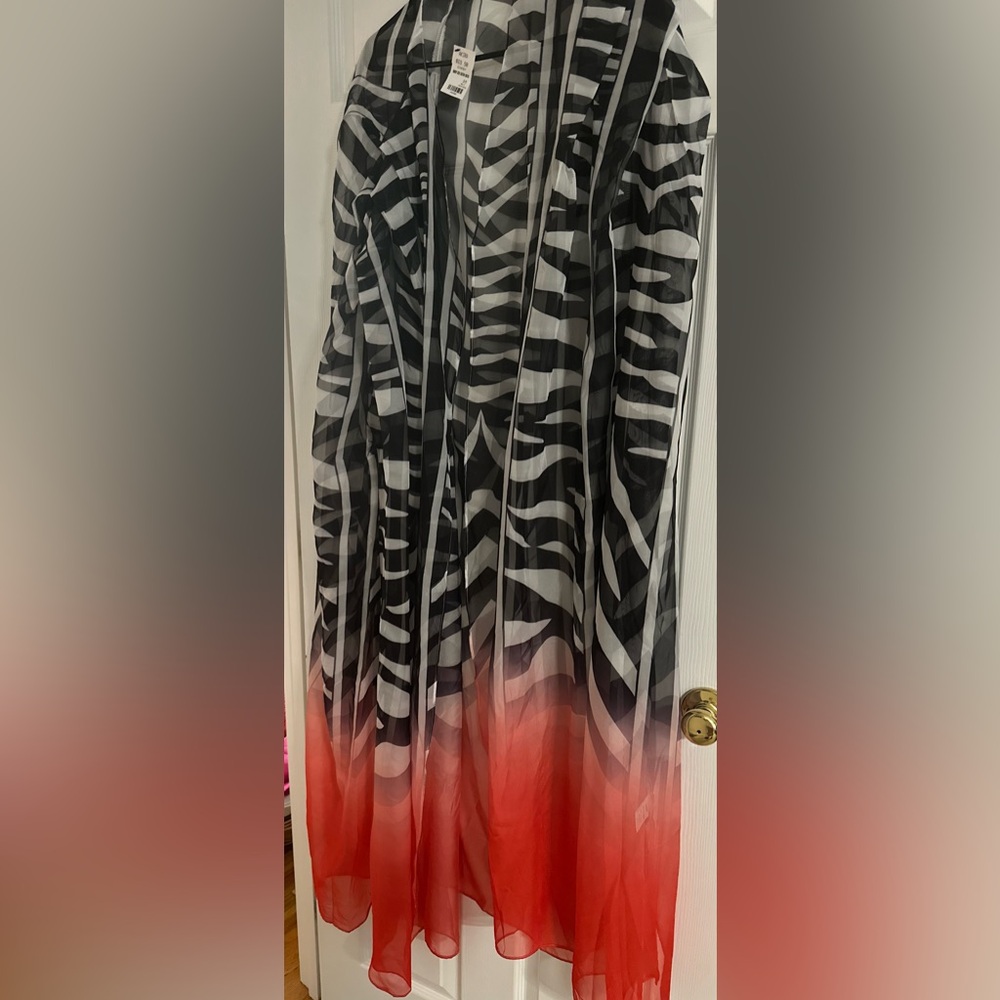 AKIRA Black and White Zebra Print kimono like Top with Red Ombre